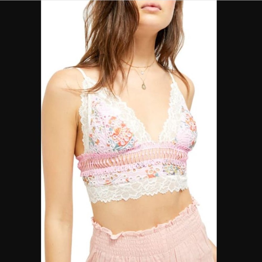 Free People Emma Soft Longline Bra Boho Crochet